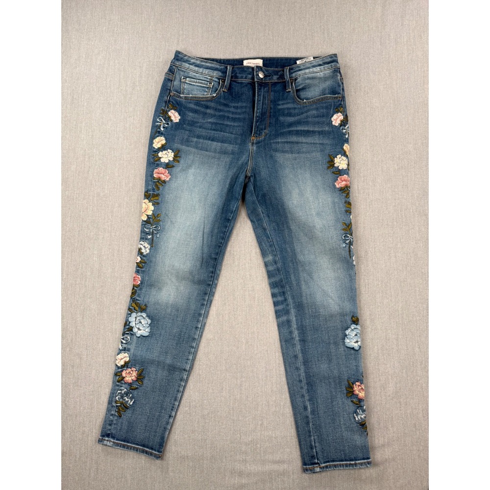 Driftwood Jackie High Rise Floral Embroidered Skinny Jeans Blue Size 31 x 27
